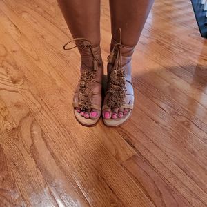 Halogen ruffle sandals ankle tie